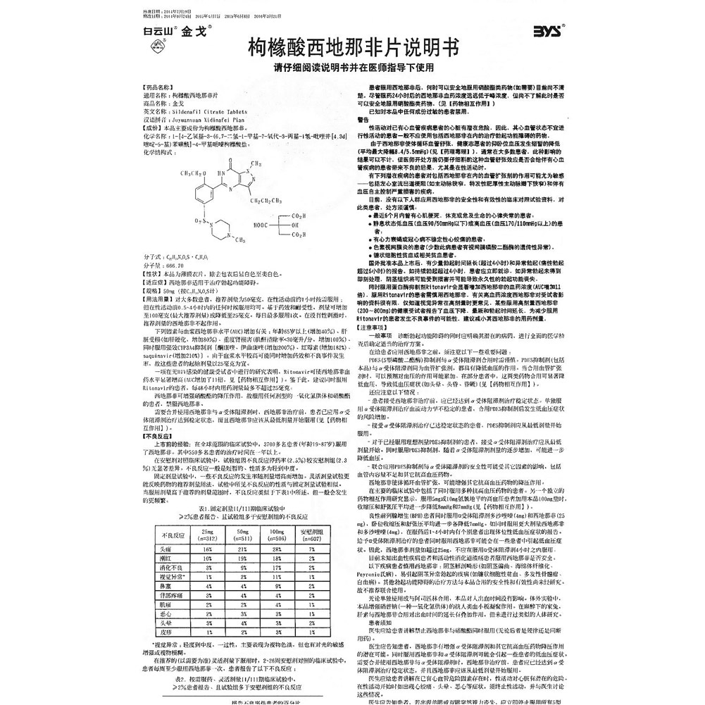 枸橼酸西地那非片（金戈）